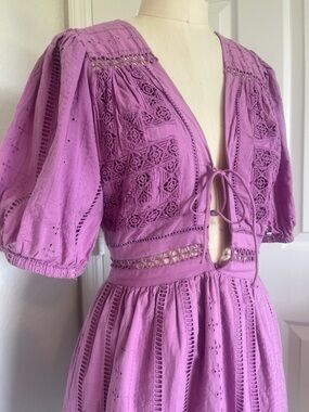 Urban Outfitters 100% Cotton Purple Eyelet Tie-Front Mini Dress
